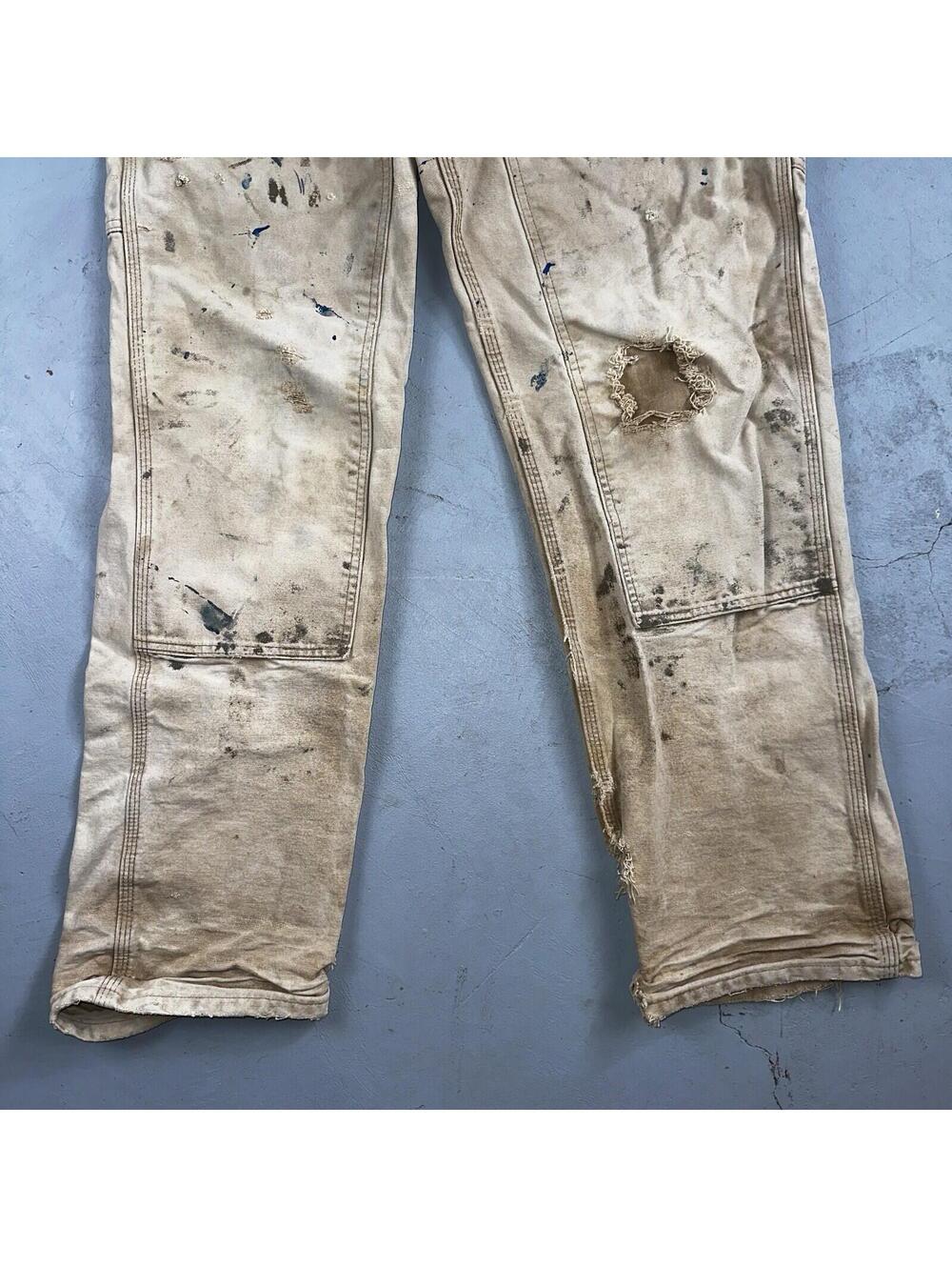 Carhartt VTG Double Knee Carpenter Pants USA B01 Brown Thrashed 34x34 Act 32x32 - Picture 3 of 16